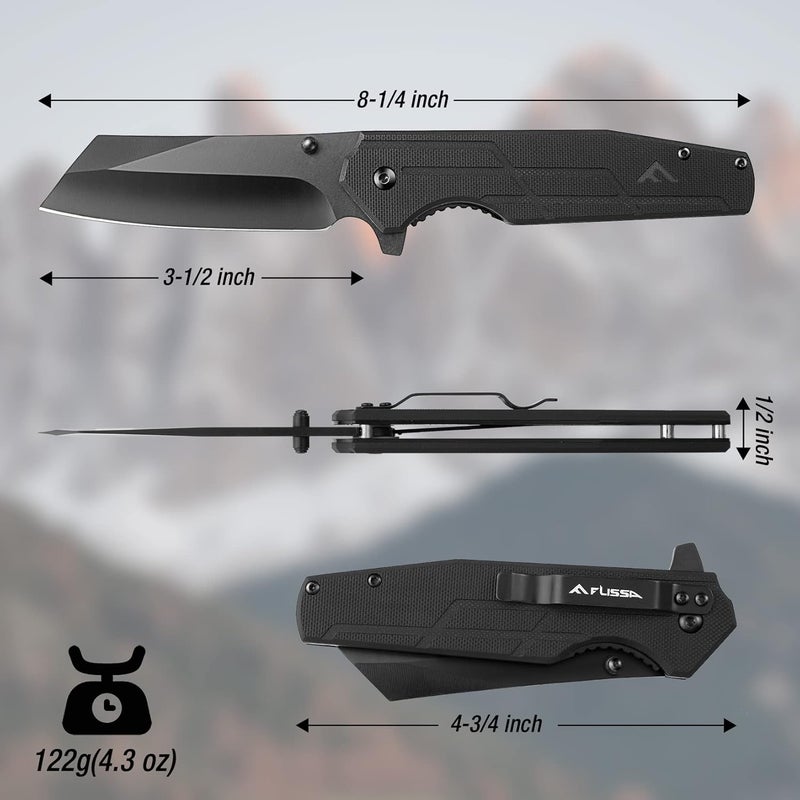 FLISSA Pocket Knife, 3.5" Folding Stonewash Blade Tactical Knife, G10 Handle, for Outdoor, Survival, Hunting and Camping, Great Gifts for Dad - Image 2